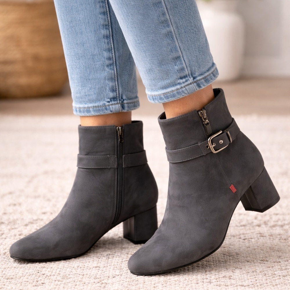 NWT Marc Joseph Madison Bootie Grey Nubuck Size 7 Women’s Block Heel